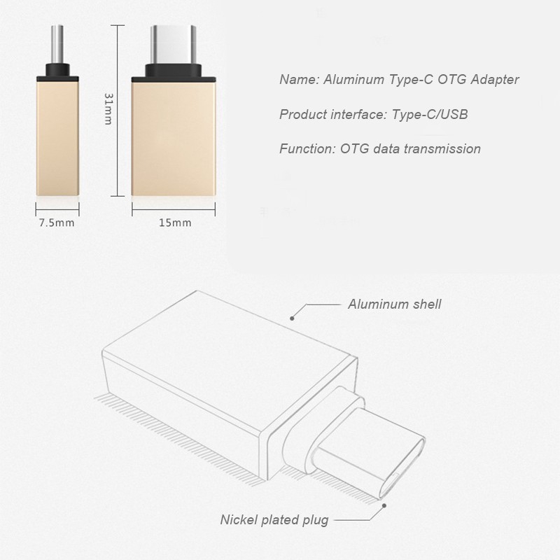 Đầu chuyển đổi USB type C sang USB 3.0 hợp kim nhôm cho điện thoại / máy tính bảng | BigBuy360 - bigbuy360.vn