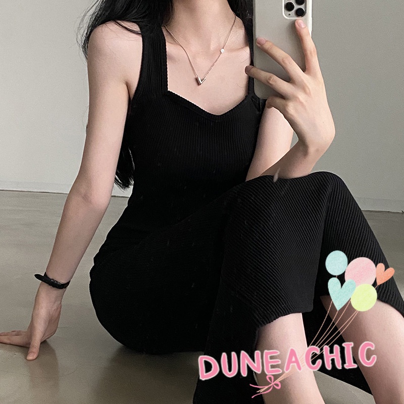 DUNEA Đầm Cổ Vuông Màu Trơn Thời Trang Dành Cho Nữ