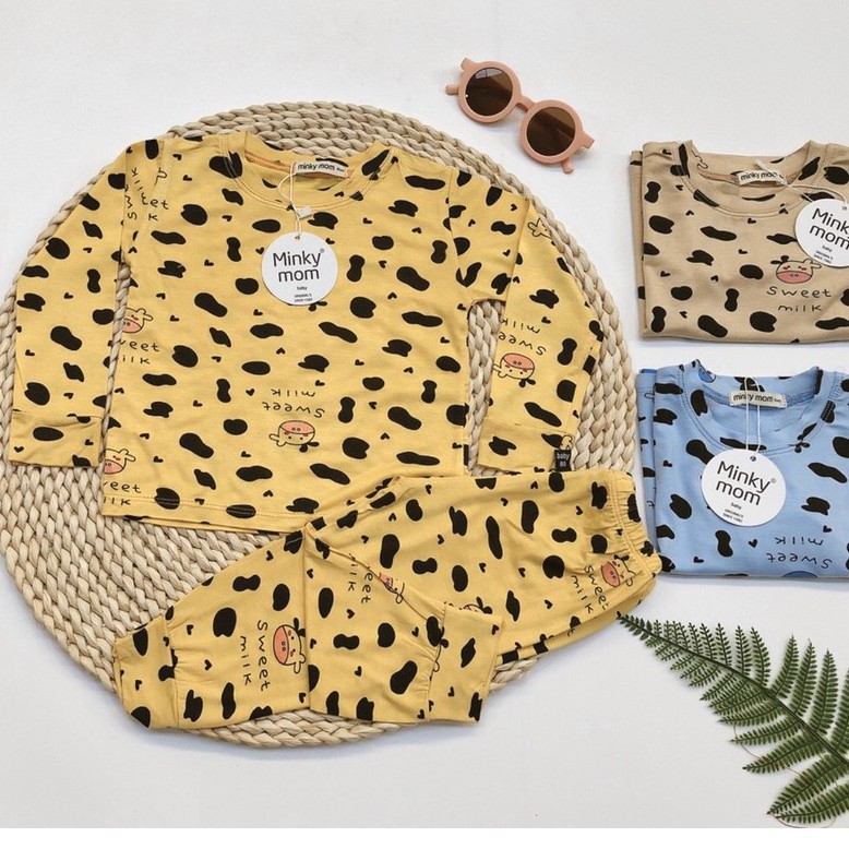 [HCM] Bộ quần áo thu đông cho bé trai bé gái, đồ bộ bò sữa nhí hàng Cotton thun lạnh Minky Mom, vải Sài Gòn loại 1