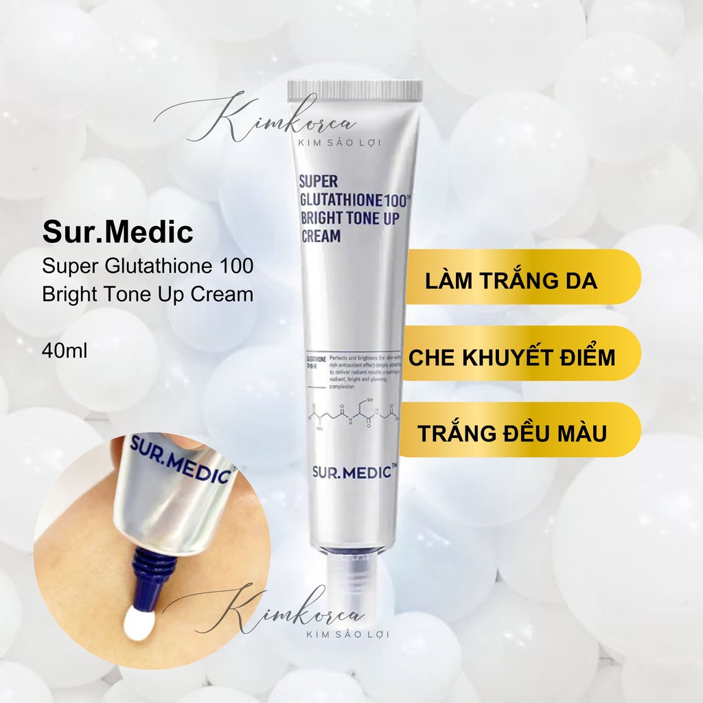 Kem dưỡng trắng nâng tone cấp ẩm mềm mịn da chống lão hóa Sur Medic super glutathione 100