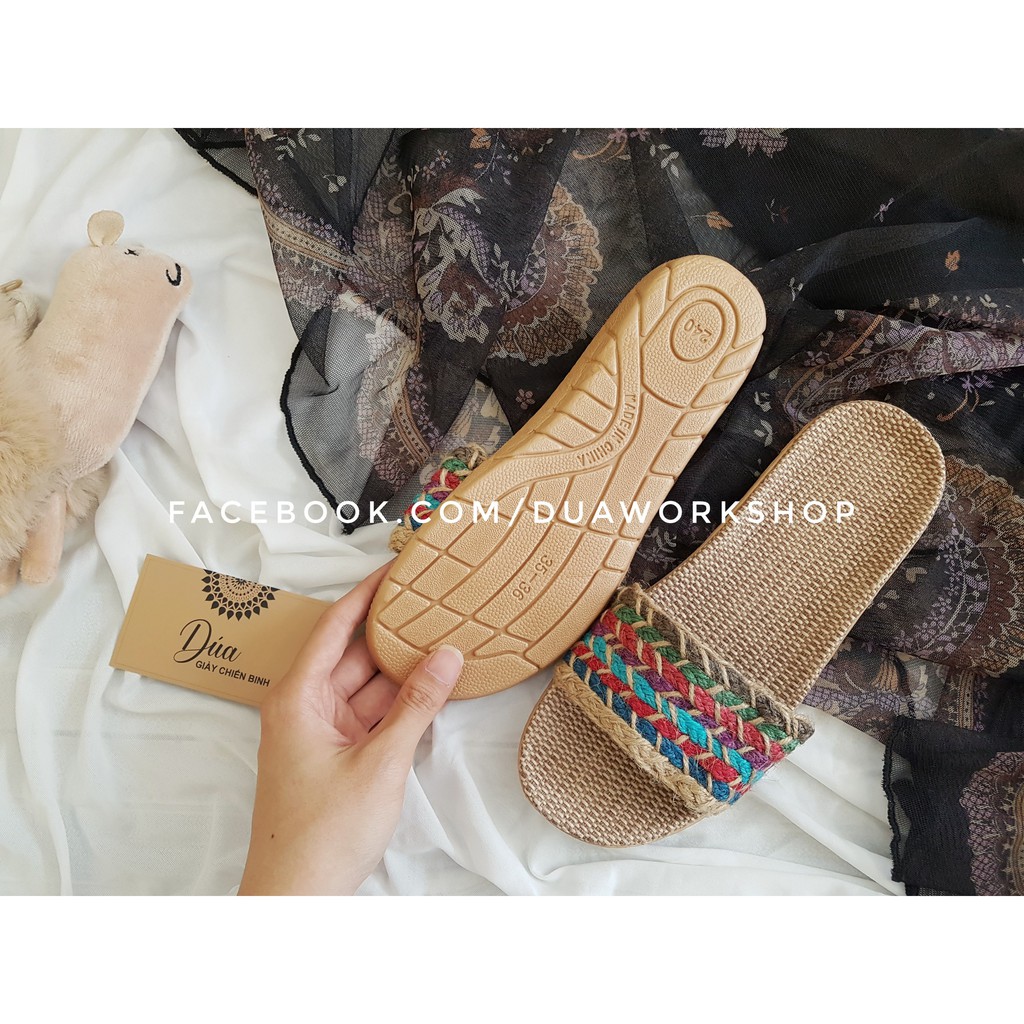 Dép Cói Quai Ngang Thổ Cẩm Vintage, Dép Đi Biển