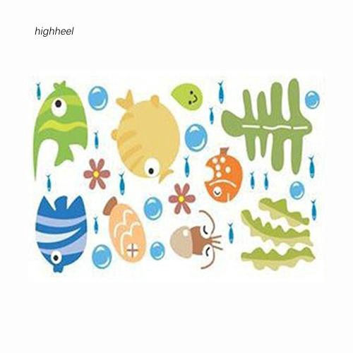 Giấy dán tường hình cá hoạt hình đáng yêu trang trí phòng tắm