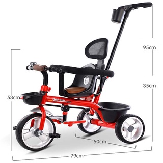 Xe đạp trẻ em, Xe đẩy ba bánh vip có cần đẩy bằng tay, có giỏ để đồ phía sau
