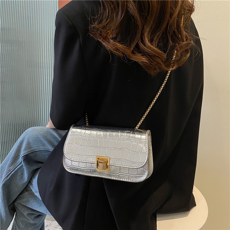 Túi Đeo Vai Họa Tiết Đá Phối Dây Xích Thời Trang Cho Nữ