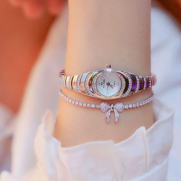 Đồng hồ nữ Bee Sister FA 1540 dạng lắc tay xinh xắn, dây thép không rỉ đính đá, mặt kính tráng sapphira