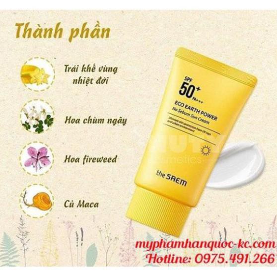 [ giá tốt nhất] Kem Chống Nắng The Saem Eco Earth Power Sun Cream SPF50++ nâng tone và kiềm dầu cực tốt ( Hàn Quốc )