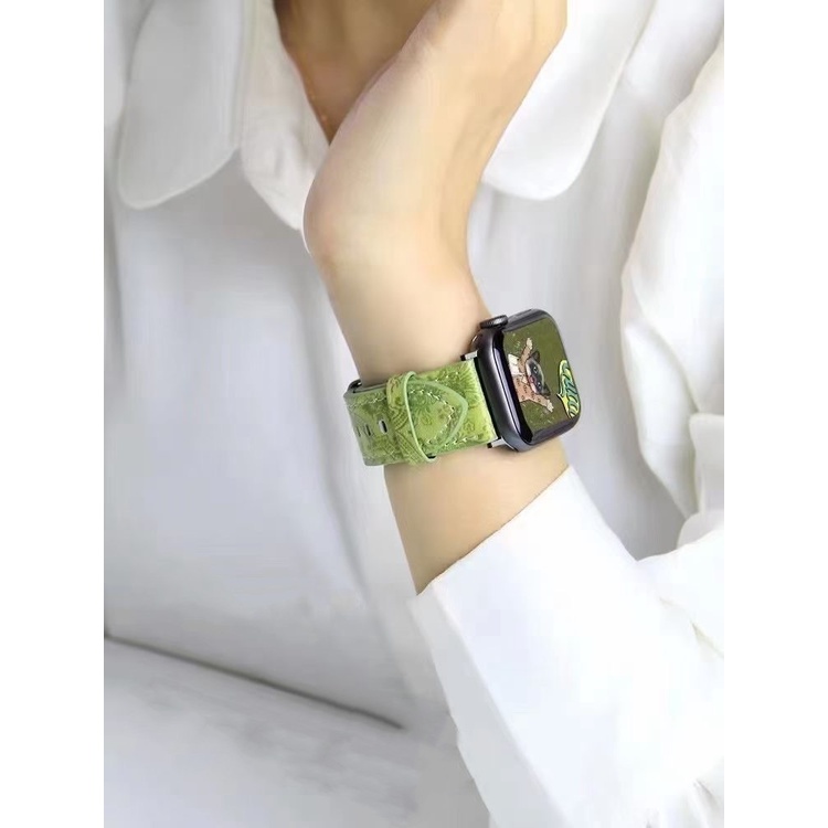 Dây Da Đồng Hồ Đeo Tay 38/40/41mm.40/42/44mm Màu Xanh Bơ Thời Trang Cho Nam Nữ