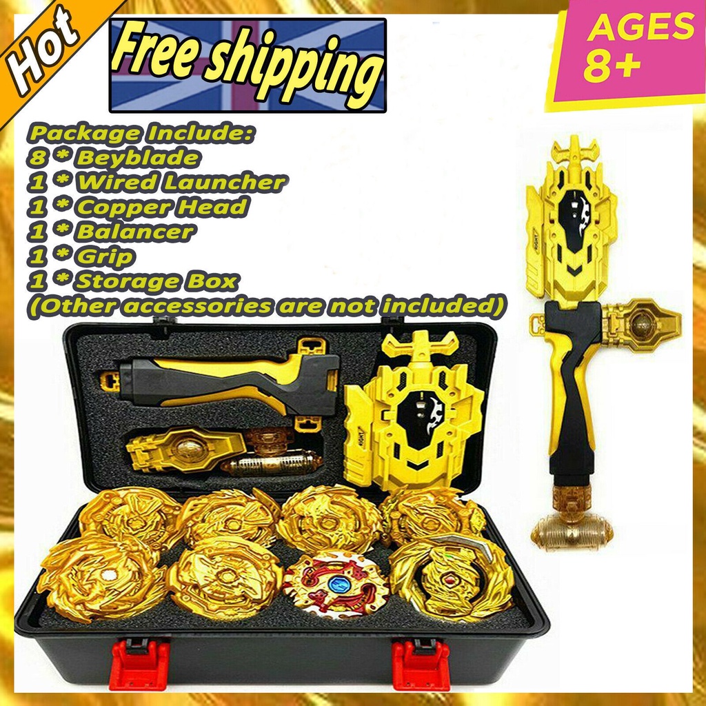 【COD】 8 cái Golden Beyblade Set Gyro Burst Với Launcher Hộp lưu trữ di động