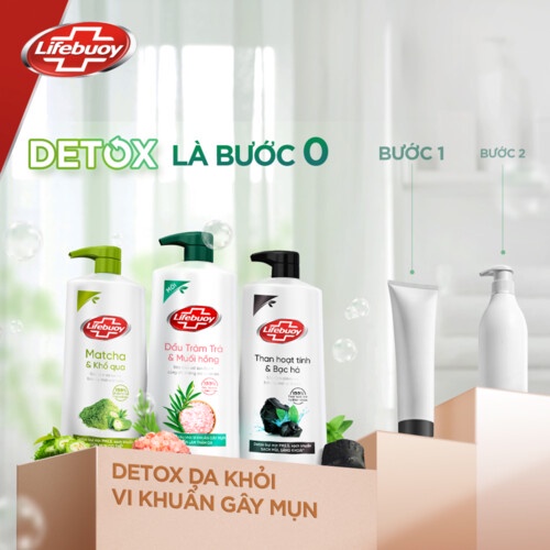 Sữa tắm detox Lifebuoy khổ qua/ than hoạt tính/muối hồng sạch sâu vi khuẩn