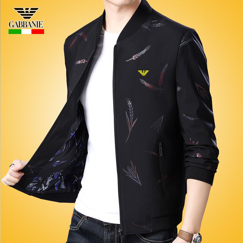 Quần áo trung niên○Áo khoác Jacket mùa xuân và thu jochiarmani trẻ trung nam cổ đứng dày cotton mỏng1