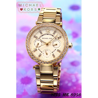 (Michael Kors) Đồng Hồ Thời Trang Nữ Chronograph MK6056 Mặt Tròn Màu Vàng nhẹ, Viền Đính Đá Tỉ Mỉ