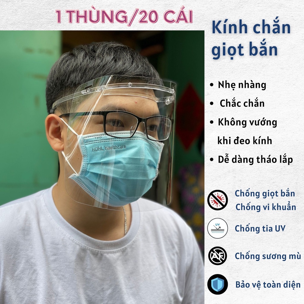 Combo kính chống giọt bắn 1 face cao cấp không vướng mắt kính, không bị sương mù