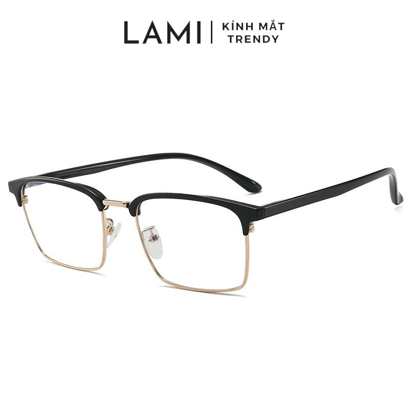 Gọng kính cận nam nữ Lami mắt chữ nhật clubmaster chân kính nhựa dẻo 6205