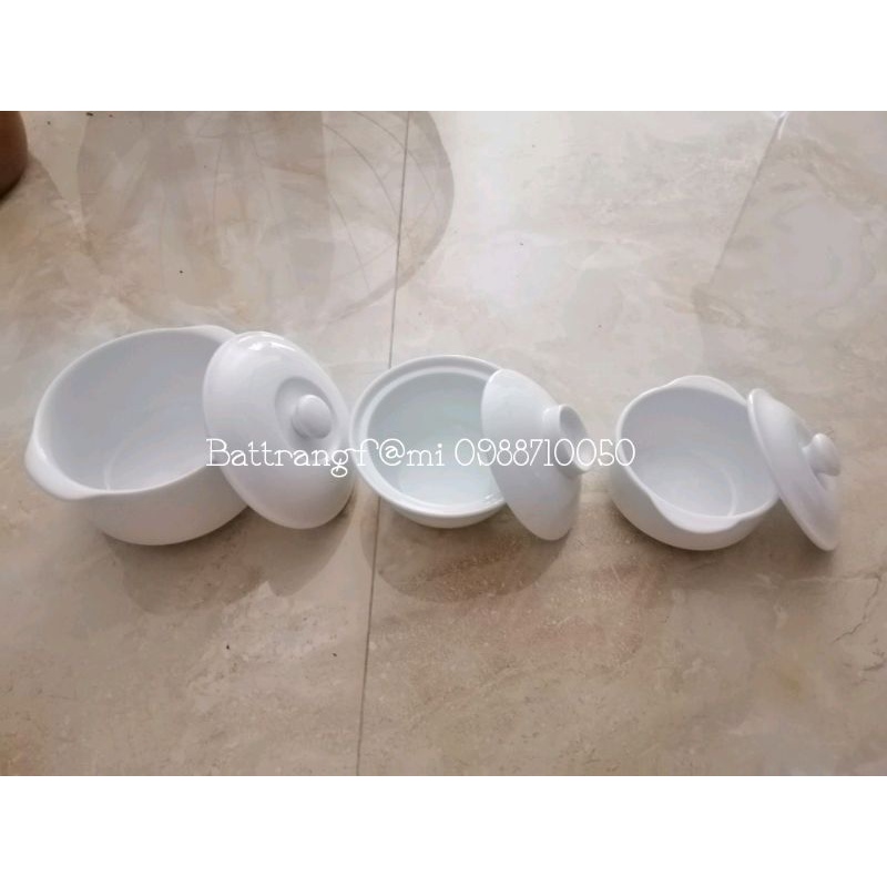 Thố chưng yến sứ trắng Bát Tràng 250ml/600ml