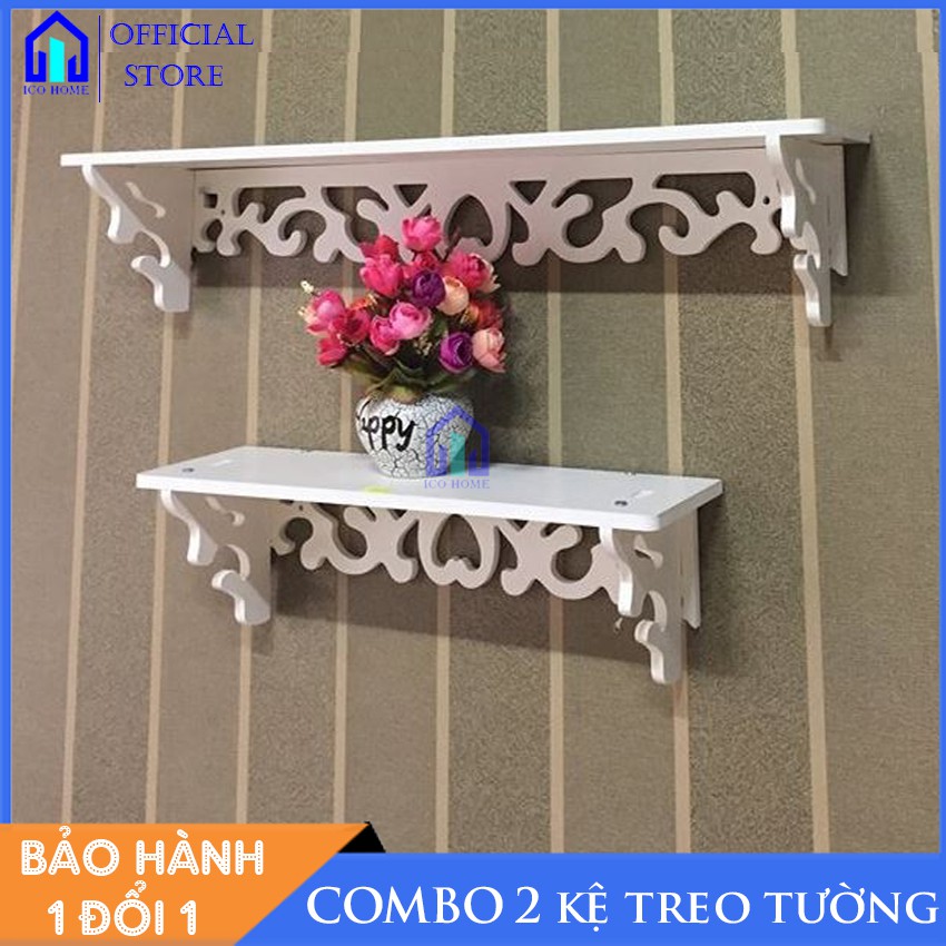 Combo 2 kệ treo tường thanh ngang hoa văn trang trí phòng khách cực đẹp, tặng kèm vít treo - Ico Home