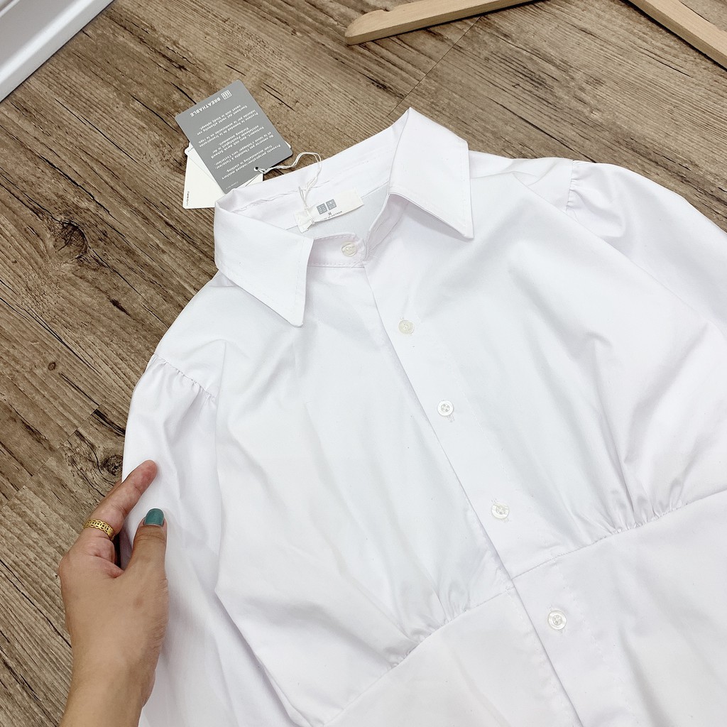 Áo sơ mi croptop vai phồng tay dài màu trắng suystore hàng thiết kế [Ảnh thật] | BigBuy360 - bigbuy360.vn