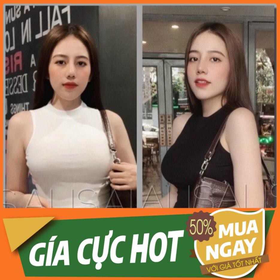 Áo Croptop Thun Gân Nữ 3 Lỗ Kiểu Trơn Sát Nách Cổ Lọ Áo Thun Gân Crop Top Crt Cổ Cao Không Tay Dáng Ôm Body Giá Rẻ Đen *