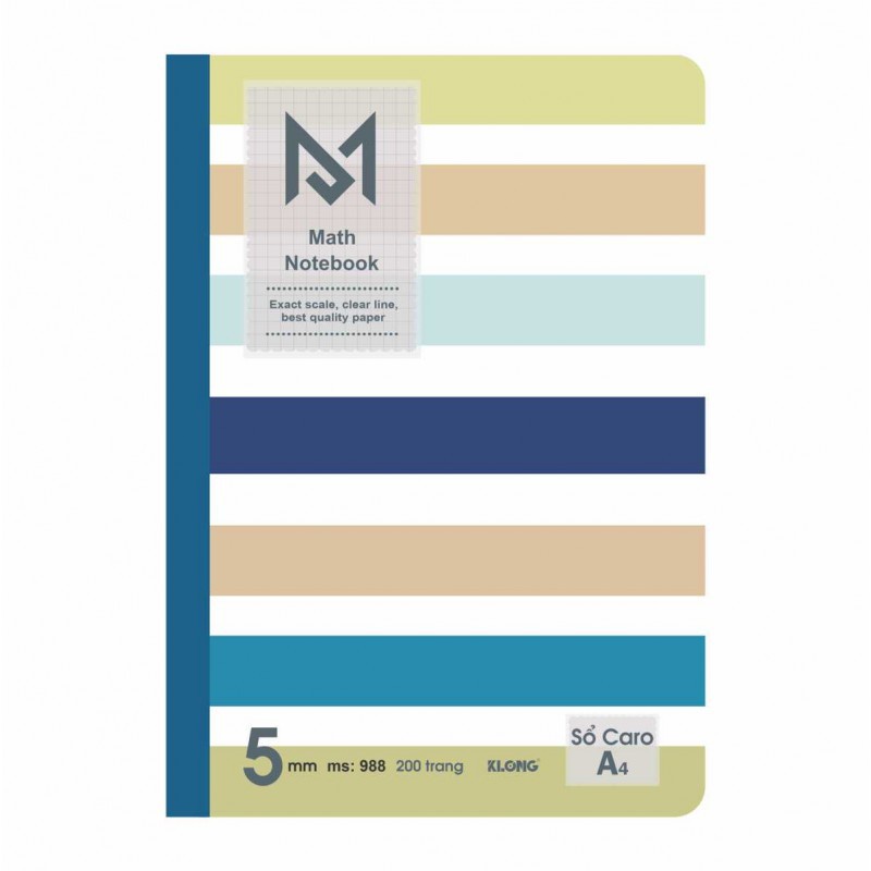 Vở Klong A4 200 trang VPPTUEMINH Caro 5x5 may dán gáy Math Notebook Sổ tập học Toán tiện lợi Klong MS 988