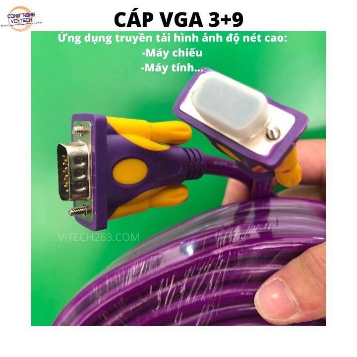 Dây Cáp Màn Hình Máy Tính VGA 3+9 Chống Nhiễu Tốt 10M-5M-3m (TÍM)-Dòng cáp cao cấp cho yêu cầu tiêu chuẩn