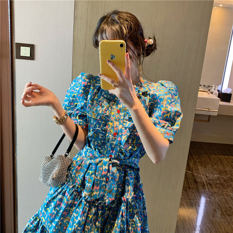 Đầm hoa tay phồng phối bèo kiểu Hàn Quốc dễ thương