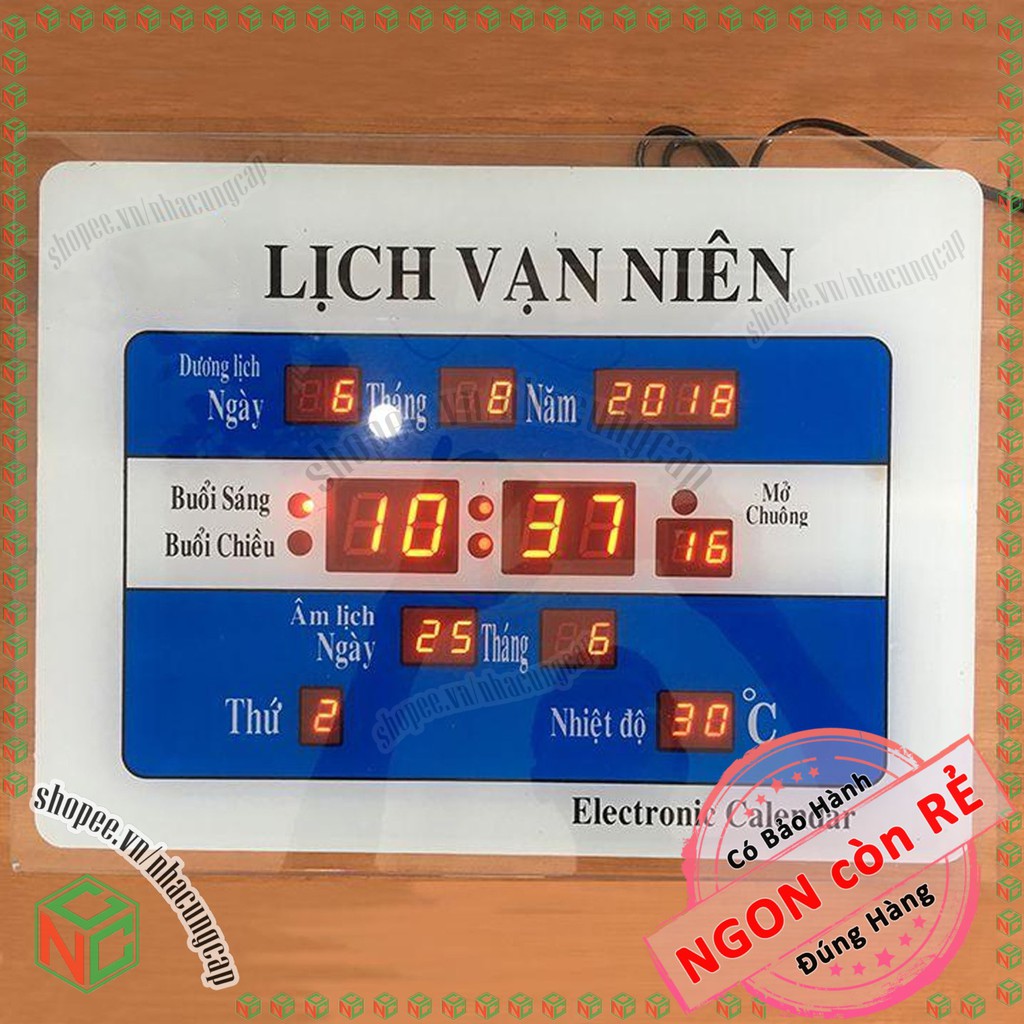 Đồng Hồ Điện Tử Lịch Vạn Niên - Treo Tường Cắm Điện - Có Thứ Ngày Tháng - Lịch Âm và Nhiệt Độ - NLVQ-2583-DLVN