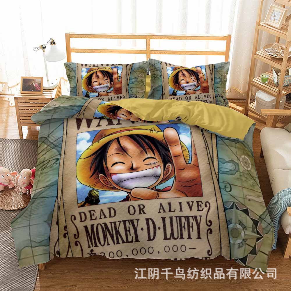 Bộ Vỏ Chăn Ga Gối Đệm In Hoạt Hình one piece Dễ Thương