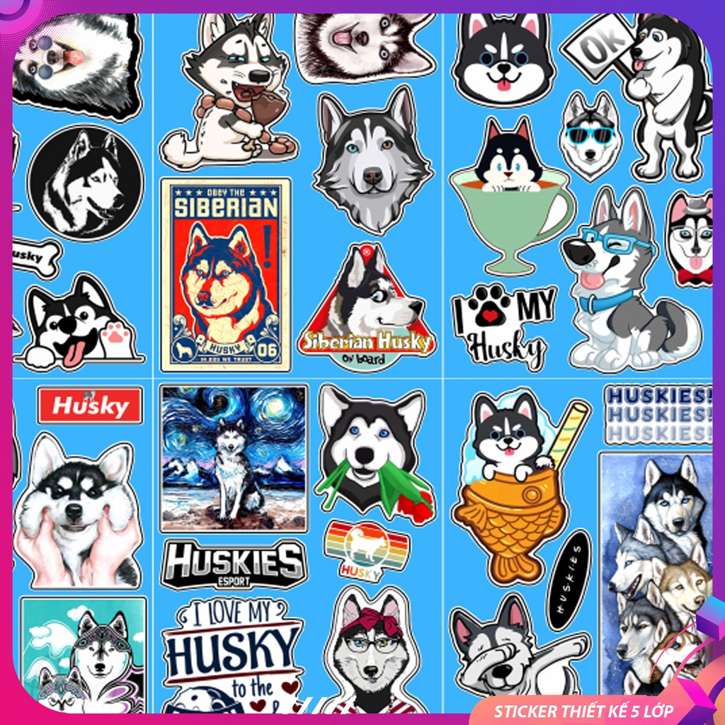 [ Xưởng Bán Sỉ  Sticker ] Set 50 Sticker Chủ Đề Chó Husky Dán Nón Bảo Hiểm Chống Thấm Nước