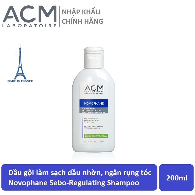 Dầu gội làm sạch da đầu, chăm sóc và ngăn ngừa rụng tóc cho da đầu nhờn ACM Novophane Sebo-Regulating Shampoo 200ml