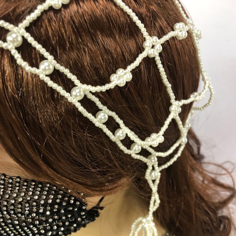 Băng Đô Cài Tóc Dạng Chuỗi Hạt Màu Trắng Phong Cách Vintage Dành Cho Nữ