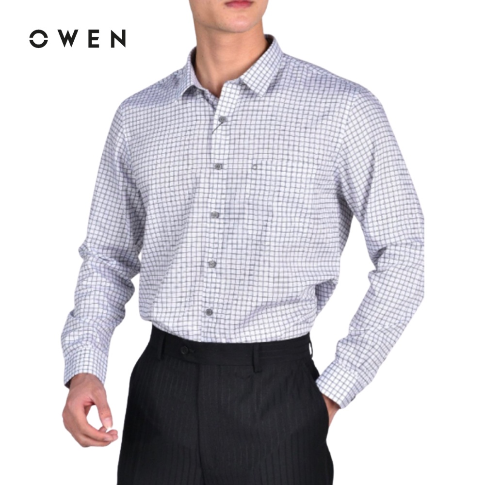 Áo sơ mi dài tay Nam Owen Bamboo Regularfit màu Trắng caro - AR21049DT