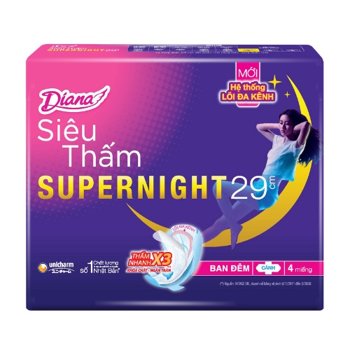 Băng vệ sinh siêu thấm Diana Super Night ban đêm 29cm/35cm