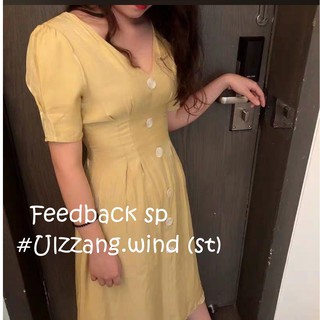 [Sẵn hồng S] Đầm lụa ulzzang cổ V phối cúc - u.w