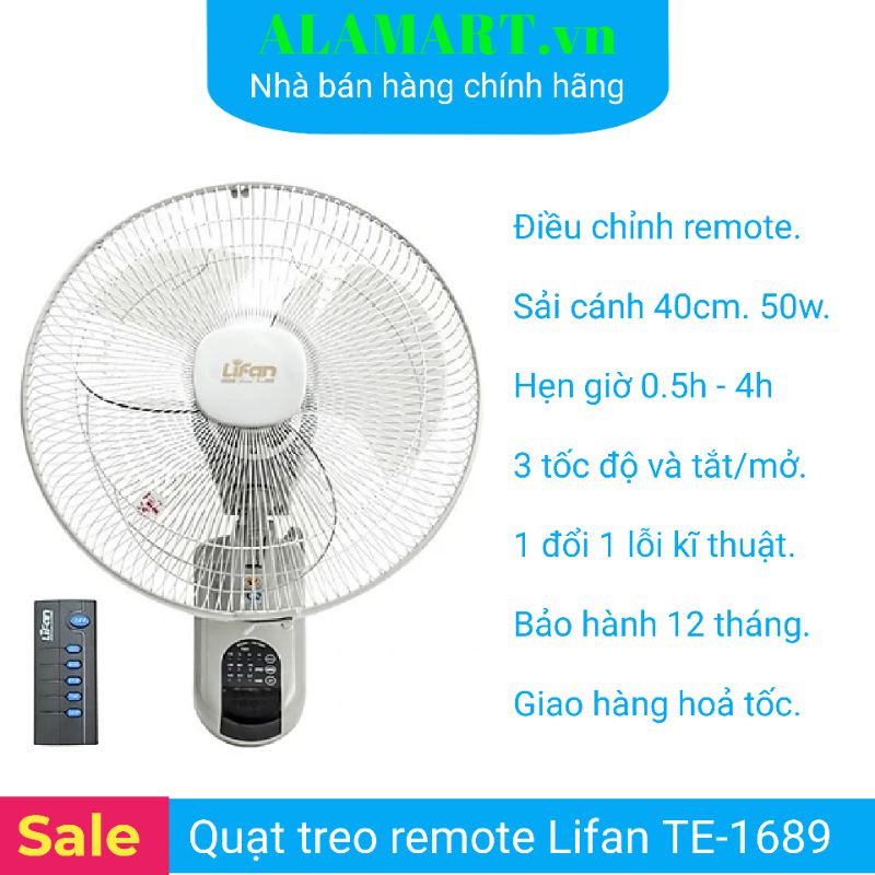 QUẠT TREO REMOTE LIFAN TE-1689 đảo hình sóng 3 lá lớn êm mát