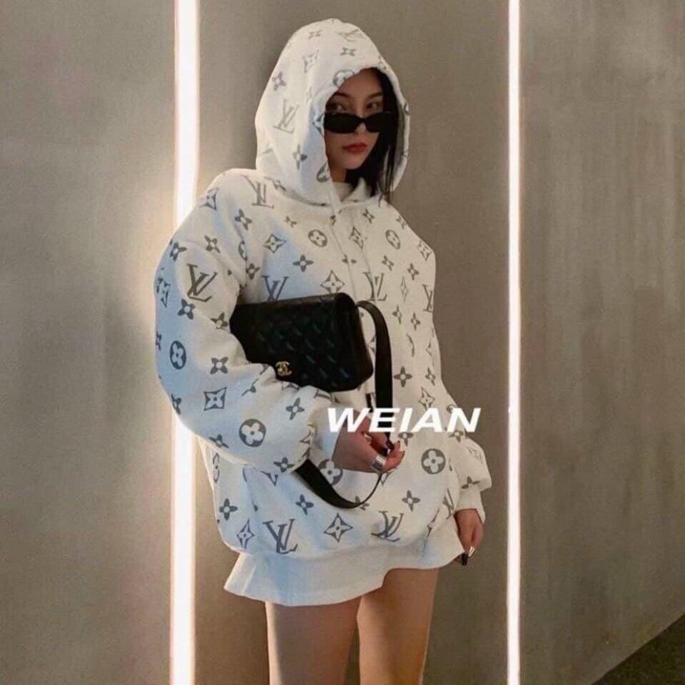 Áo Hoodie Nữ in chữ, áo nỉ form rộng dài, tay bồng Sữa Unisex chất Cotton dày mịn đẹp