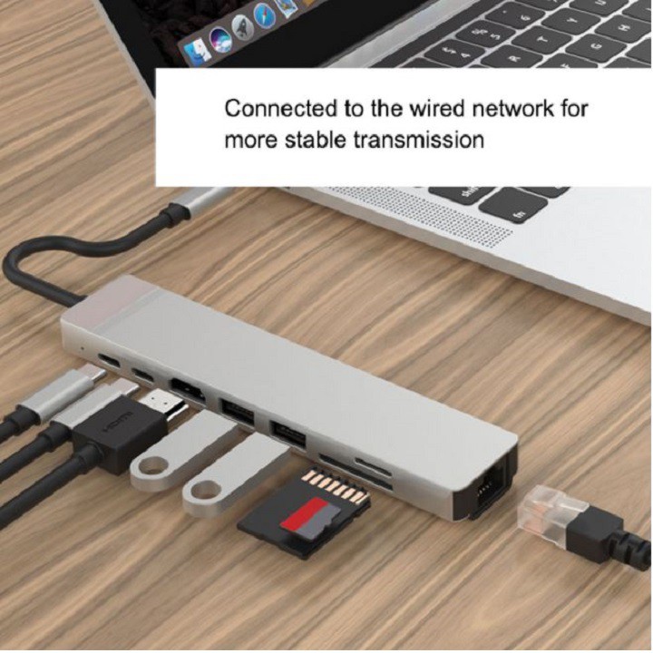 Hub Type C 8in1 - Cổng chuyển đổi HUB USB Type-C to HDMI, USB 3.0, SD, TF, RJ45, PD Type-C cho Laptop Macbook