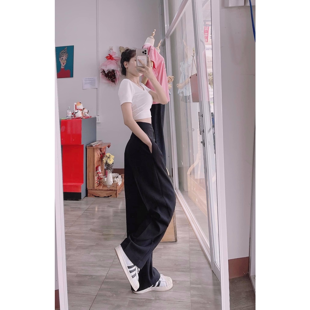 Quần Ống Rộng Suông lưng cao khóa trước 1 khuy chất tuyết mưa khuy giữa quần culottes ống xuông cạp cao cho nữ | WebRaoVat - webraovat.net.vn