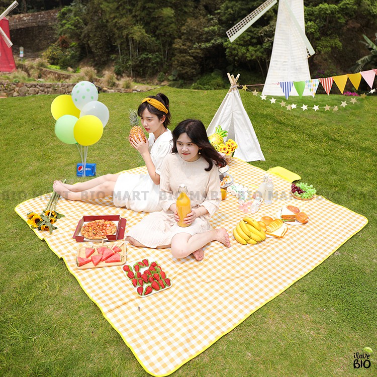 Thảm Du Lịch Gấp Gọn Chống Thấm - Thảm Picnic, Thảm Dã Ngoại Cao Cấp Họa Tiết Caro 2mx2m Tiện Lợi - BIO203