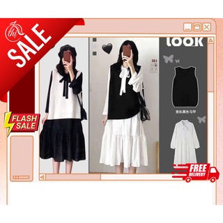 Váy babydoll thắt nơ tay phồng ulzzang, váy trắng cổ thắt nơ - từ tiệm váy nàng Thị