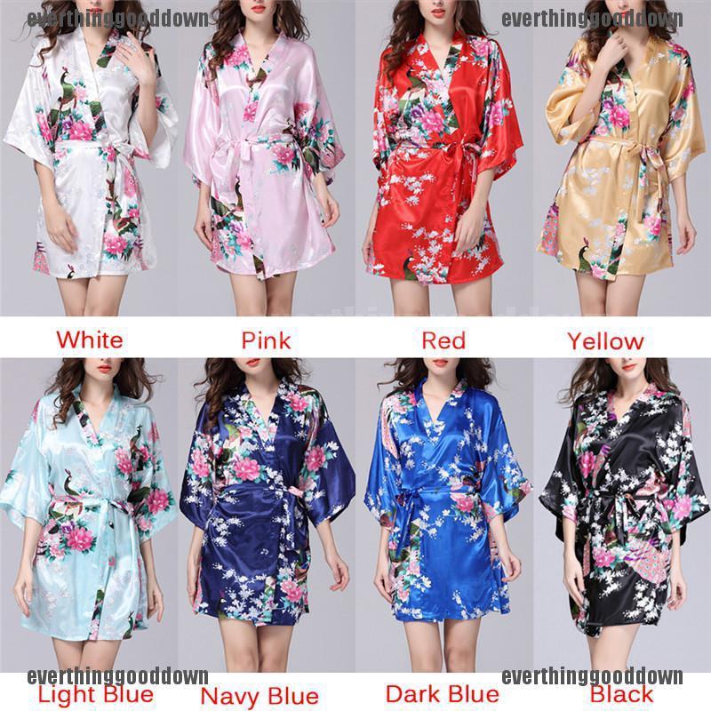 Áo Choàng Ngủ Kimono Chất Phi Bóng Phối Hoa