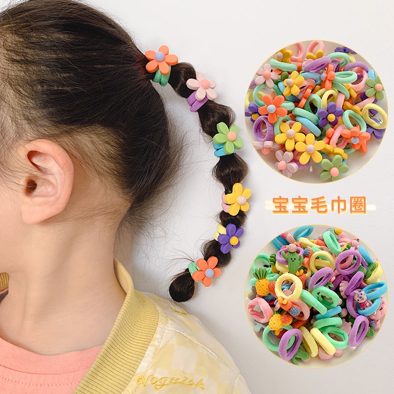 Set 10 thun buộc tóc Vải hình thú, trái cây, bông hoa