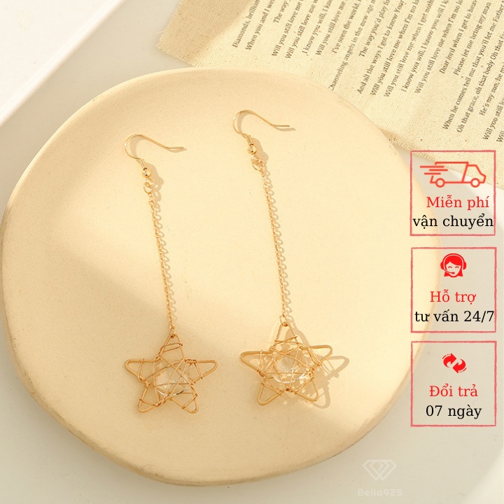 Bông tai Bella 925 hình ngôi sao hoa tai đính đá nhân tạo
