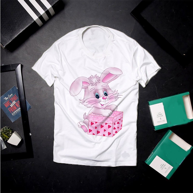 Áo thun Unisex rabbit catoon màu hồng dễ thương