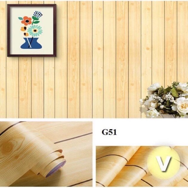 giấy dán tường giả gỗ ❤️FREESHIP❤️decal dán tường giả gỗ vàng dài 10 mét rộng 45cm có sẵn keo