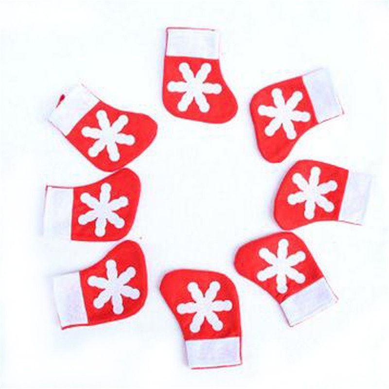 12pcs Snowflake Pattern Christmas Socks Utensils Cutlery Bags Table Decorations Forks Pockets Candy Bags