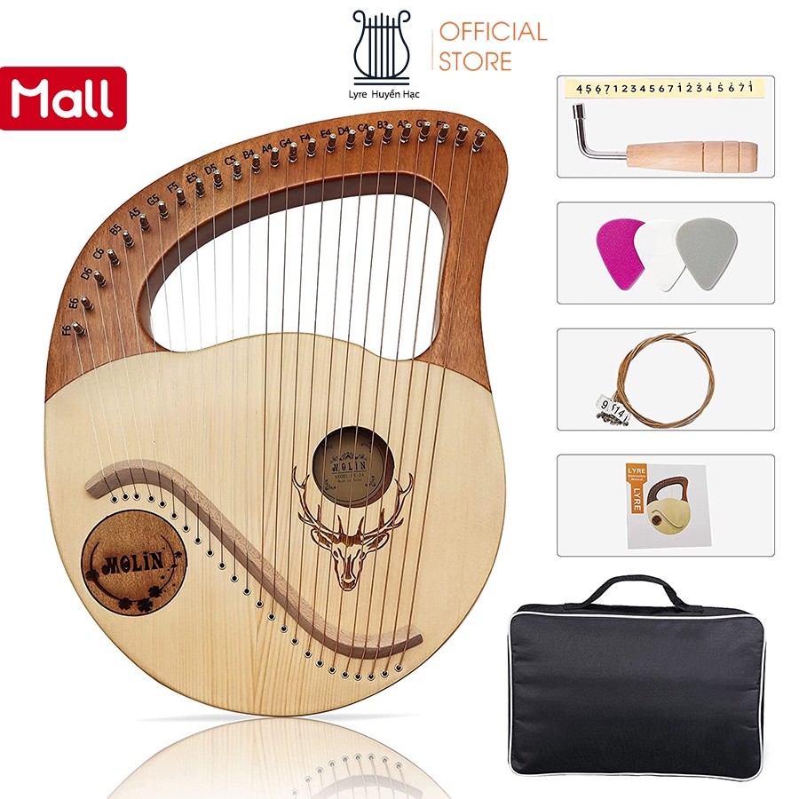 Đàn lyre 24 dây Huyền Hạc gỗ hoa hồng Gabon HHLS24- Hàng chính hãng