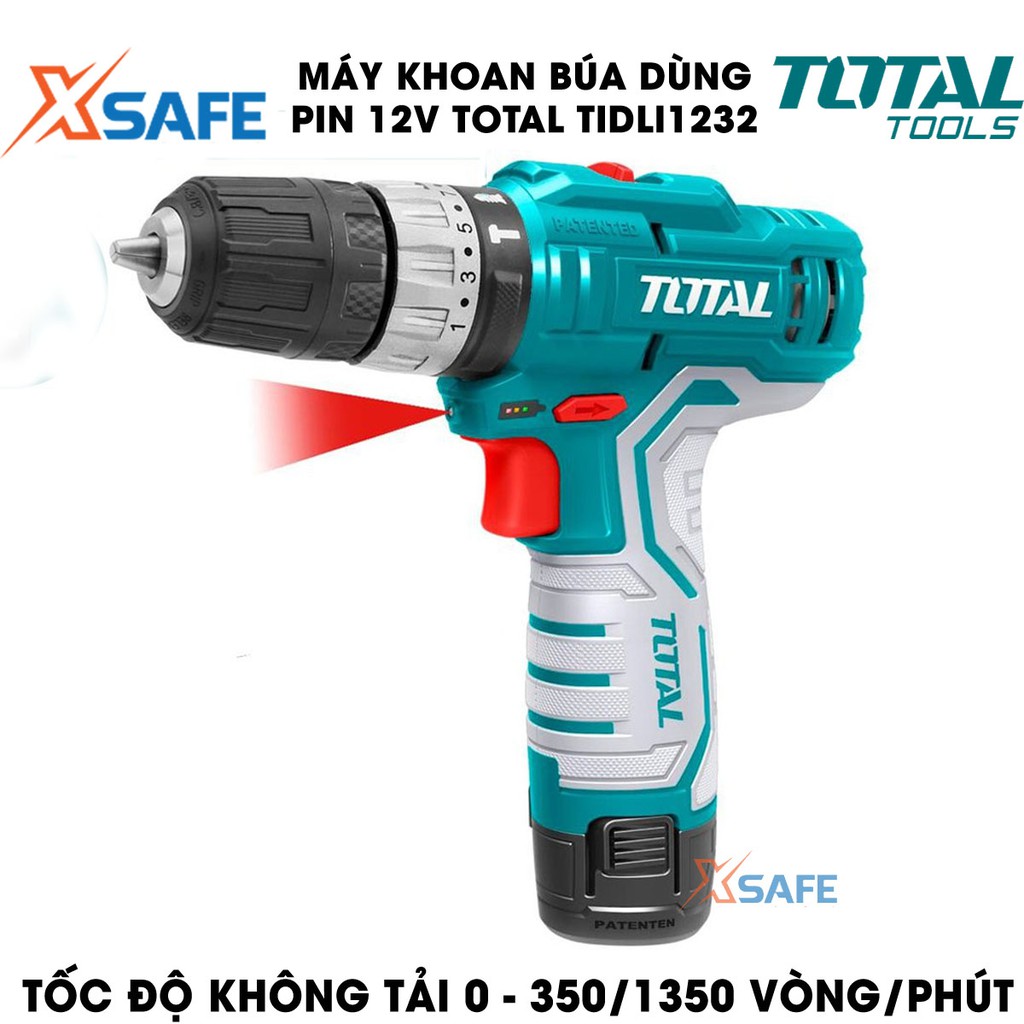 Máy khoan búa dùng pin 12V TOTAL TIDLI1232 TIDLI12201 TOSLI23022 dùng khoan sắt, gỗ, tường, siết vặn vít - chính hãng