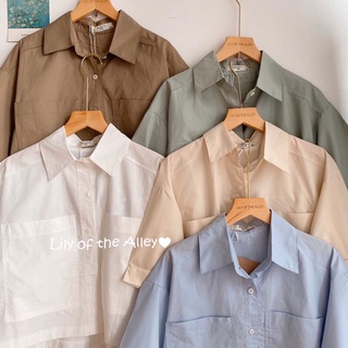 Sơ mi cộc tay croptop 2 túi basic