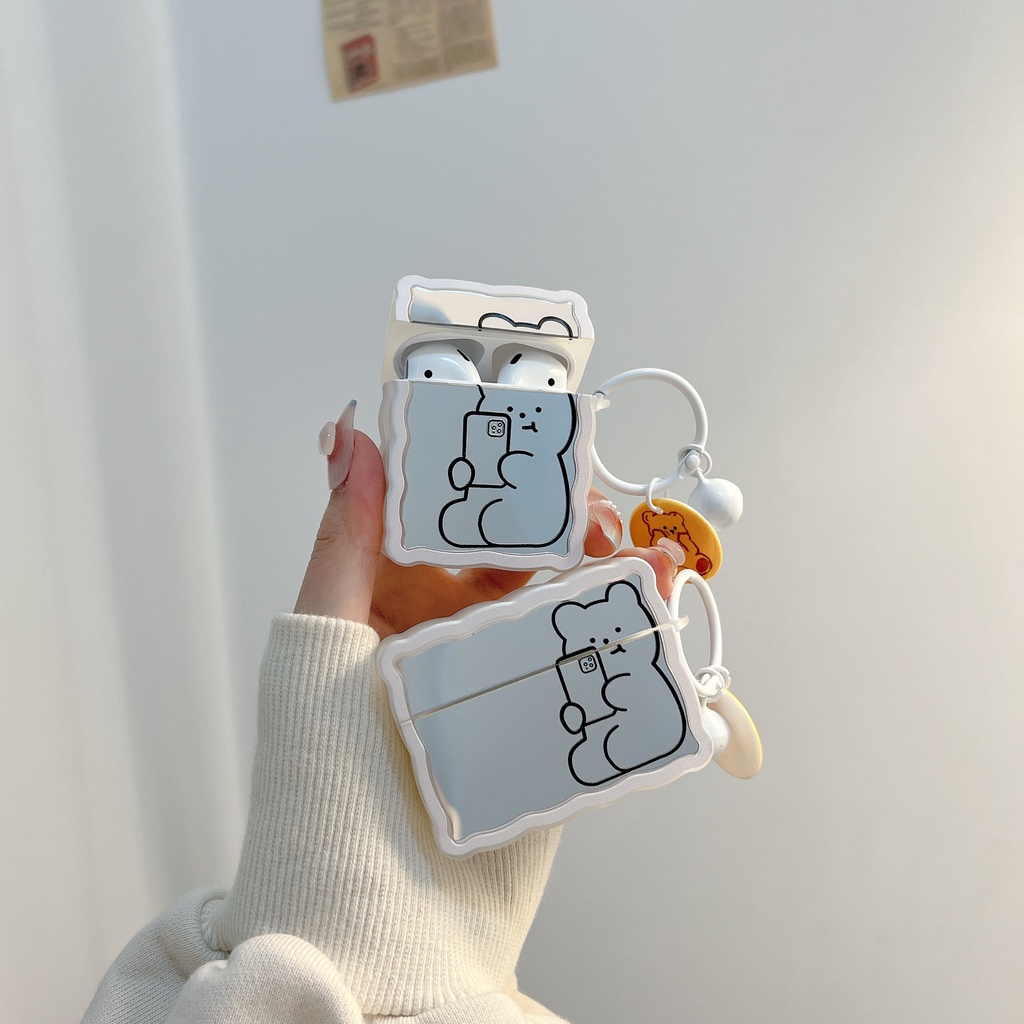 Vỏ Bảo Vệ Hộp Sạc Tai Nghe Bluetooth AirPods 1 2 pro 3 2021 Bằng Silicon tpu Mềm Trong Suốt Hình Gấu Có Móc Khóa