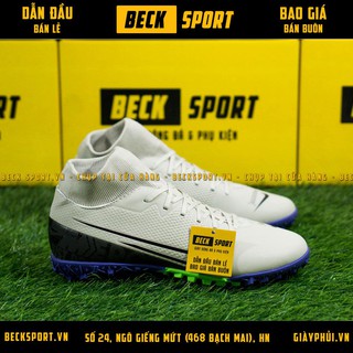 Giày Bóng Đá Mercurial 13 Superfly Academy Xám Đen Đế Tím Cao Cổ TF
