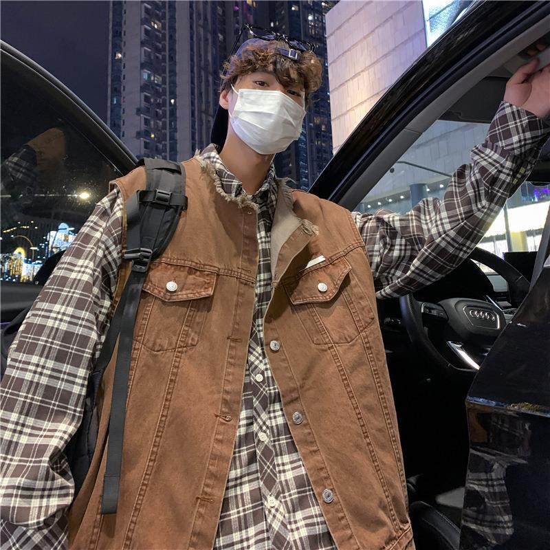 Áo Khoác Denim Cổ Chữ V Màu Trơn Thời Trang Mùa Thu Cho Nam Aru121